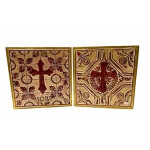 Faith Hope Wall Hanging Decor Religious Tin Metal Wood Rustic 12.5"x12.5"x1.5"